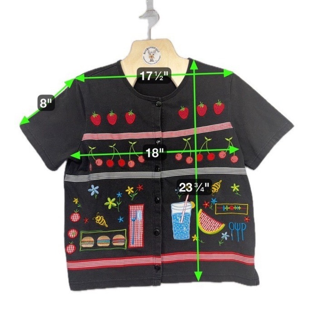 Onque Casuals Embroidered Picnic Shirt Women's M Novelty Fruit Button‎ Top - Picture 5 of 5